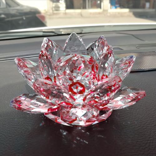 Crystal Lotus Flower Sculpture Decoration Elegant Centerpiece for Bedroom Relaxation and Wellness Interior Piece(Red)