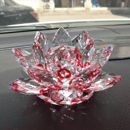 Crystal Lotus Flower Sculpture Decoration Elegant Centerpiece for Bedroom Relaxation and Wellness Interior Piece(Red)