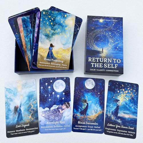GZXINKE Oracle Cards Deck 54 Cards for Beginners, Return to the Self Oracle, Inner Healing and Stillness Oracle Cards for Self Reflection, Intuition, Meditation, Mindfulness and Spiritual Growth - color: Blue