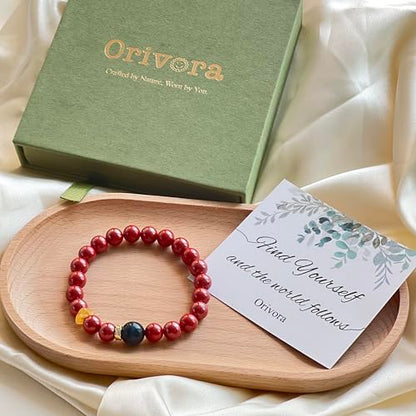 Birth Flower Crystal Bracelets for Women, Handmade Natural Gemstone Stretch Jewelry with Healing & Positive Energy - color: Dec. Holly & Sandstone