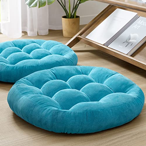 Meditation Floor Pillow Set of 2, Round Large Pillows Seating for Adults, Tufted Corduroy Thick Cushion for Living Room Tatami, Turquoise, 22 Inch'2 Count (Pack of 1) - color: Round | Turquiose | 2 Pack, size: 2 Pack