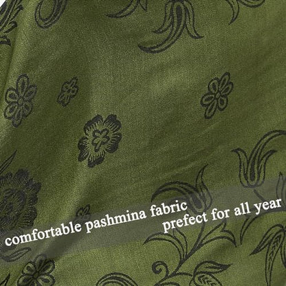 Pashmina Shawl Wrap with Ethnic Paisley Two Tone Jacquard Scarf for Women - color: Paisley-green