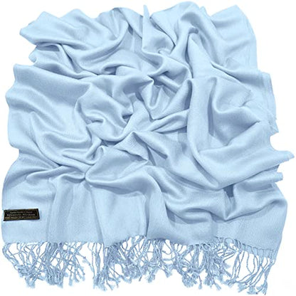 CJ Apparel Solid Color Tassels Design Nepalese Shawl Scarf Wrap Stole Throw Head Wrap Pashmina Gift Hand Made in Nepal New - color: Baby Blue A1002