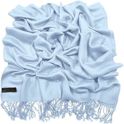 CJ Apparel Solid Color Tassels Design Nepalese Shawl Scarf Wrap Stole Throw Head Wrap Pashmina Gift Hand Made in Nepal New - color: Baby Blue A1002