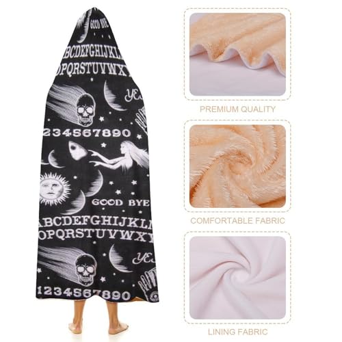 Skull Moon Sun Gothic Witch Board Seamless Black Large Size Comfortable Hooded Blanket, Warm Blanket 40"x50" - color: Skull Moon Sun Gothic Witch Board Seamless Bl, size: 40"x50"