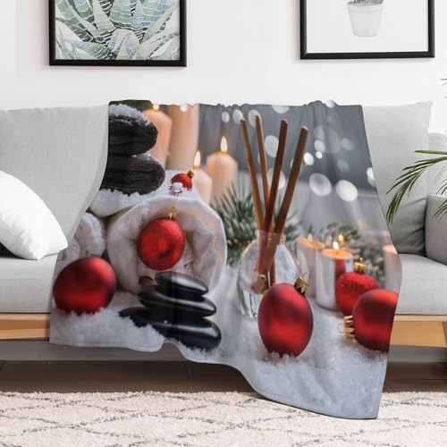 Christmas Balls Towels Throw Blanket, Soft Lightweight Cozy Warm Zens Stones Candle Flannel Blankets for Couch Bed Travel, 40"x50" - color: Christmas Balls Towels, size: 40"x50"