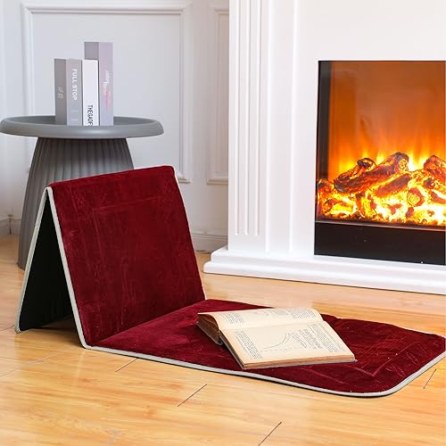 Timgle Foldable Prayer Mat Prayer Rug with Backrest Folding Meditation Chair with Storage Bag Soft Meditation Rug Praying Mat Praying Carpet for Rest Men Women Prayer Ramadan Eid, Muslim Gift (Red)