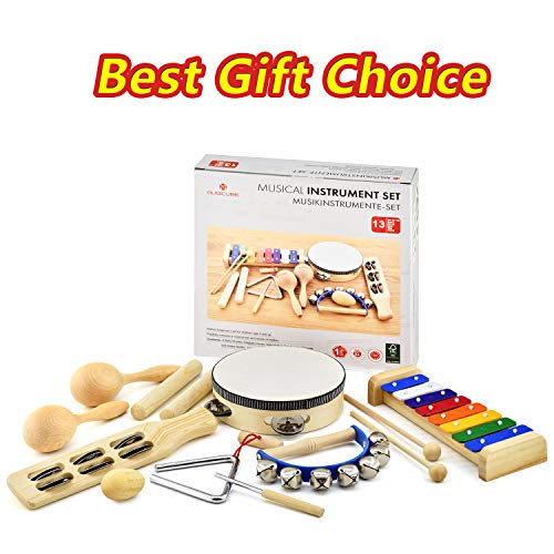 Musical Instrument Set for Toddler Baby Kid Wooden Percussion Instrument Musical Toys Xylophone Maracas Egg Shaker Tambourine Triangle Instrument for Boys Girls