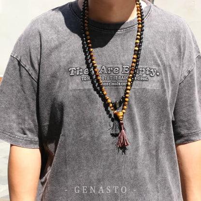 Mala Prayer Beads Necklace for Men - Protection Healing Crystal Beaded Necklace Japa Mala Necklaces with Tassel Natural Stone Jewelry for Meditation and Yoga