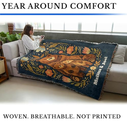Pure Country Weavers Mama Bear and Cubs Folk Art Blanket - Personalized - Custom Gift Tapestry Throw Woven from Cotton - Made in The USA (72x54) - color: Mama Bear and Cubs Folk Art Blanket