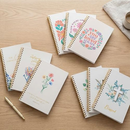 Christian Notebook Set of 3 – Joyful Bloom Spiral Journal for Women – 100 GSM No-Bleed Bible Study Supplies – 3 Floral Lined Notebooks for Prayer Journal, Sermon Notes, and Devotionals