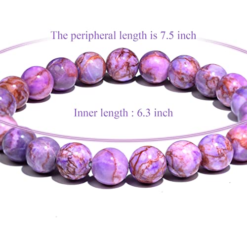 8mm Natural Gemstone Stretch Bracelet, Handmade Unisex Crystal Bracelets for Meditation, Yoga, Spiritual Healing & Positive Energy - color: Purple Turquoise Magnesite