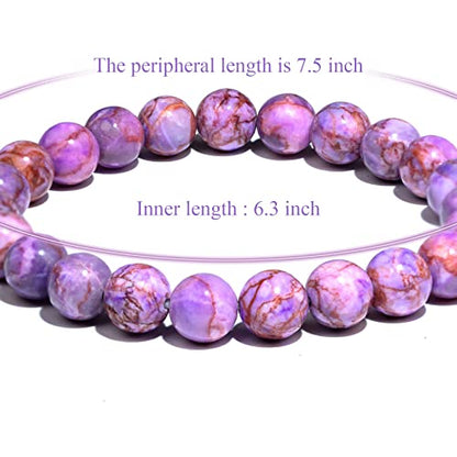 8mm Natural Gemstone Stretch Bracelet, Handmade Unisex Crystal Bracelets for Meditation, Yoga, Spiritual Healing & Positive Energy - color: Purple Turquoise Magnesite