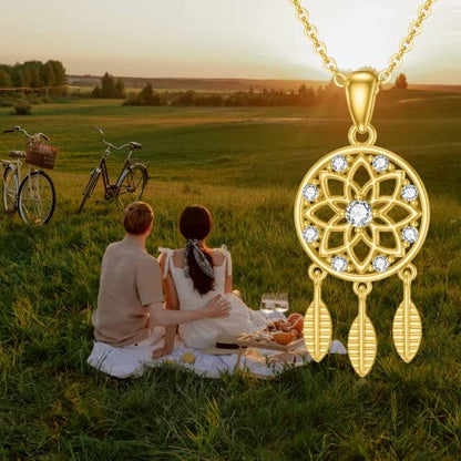 14K Gold Dream Catcher Necklace for Women, Dainty Tree of Life Necklace Birthday Gifts for Girlfriend Wife Mom Her 16+1+1 inch - color: Dream Catcher-Style 2