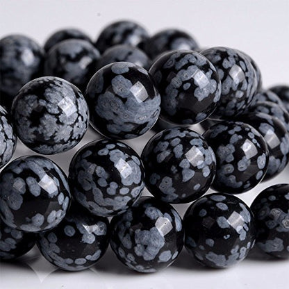 Justinstones Gem Semi Precious Gemstone 8mm Round Beads Stretch Bracelet 7 Inch Unisex - color: Snowflake Obsidian