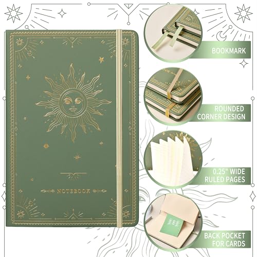 Artfan Ruled Notebook/Journal – Premium Thick Paper Faux Leather Classic Writing Notebook with Pocket + Page Dividers Gifts, Banded, Large, 144 Pages, Hard Cover, Lined (5.8 x 8.4) - Green - color: GREEN13