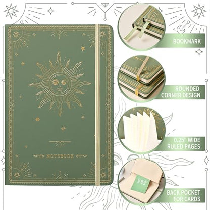 Artfan Ruled Notebook/Journal – Premium Thick Paper Faux Leather Classic Writing Notebook with Pocket + Page Dividers Gifts, Banded, Large, 144 Pages, Hard Cover, Lined (5.8 x 8.4) - Green - color: GREEN13