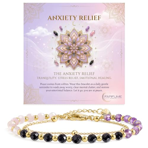 Farfume Crystal Bracelet Beaded Bracelets 4mm Natural Stone Beads Gemstone Handmade Jewelry Gift for Women - color: Anxiety Relief-Calm & Emotional Healing
