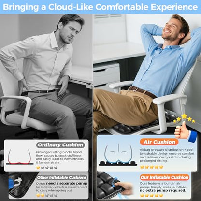 Upgrade Travel Cushion with No External Air Pump, Airplane Seat Cushion for Long Flights, Portable Wheelchair Cushions, Adjustable Air Cushion with Non-Skid Bottom Relief Discomfort in Coccyx