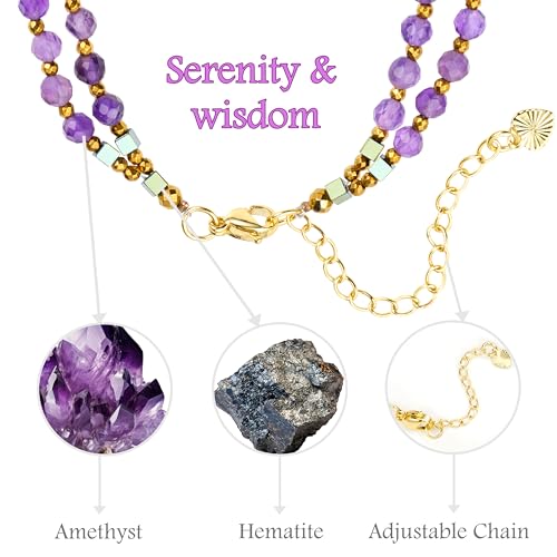Farfume Beaded Bracelets for Women, Chakra Crystal 4mm Beads Gemstone Natural Stone Bead Spiritual Jewelry Gifts for Women - color: Purple Amethyst-Wisdom