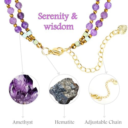 Farfume Beaded Bracelets for Women, Chakra Crystal 4mm Beads Gemstone Natural Stone Bead Spiritual Jewelry Gifts for Women - color: Purple Amethyst-Wisdom