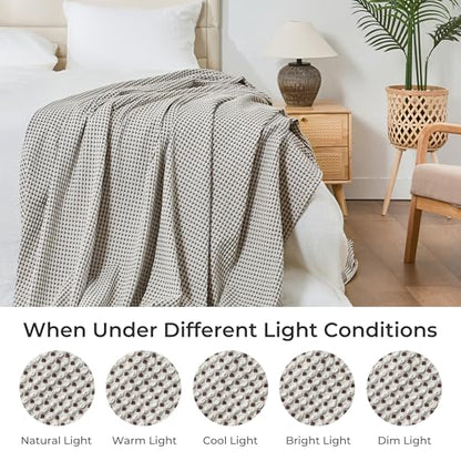 Lightweight Cotton Waffle Throw Blanket, Modern Two-Tone Check Pattern, Soft & Breathable for Bed, Couch, Sofa, All Seasons –Coffee Bean/White, 50"x60" - color: Coffee Bean/White, size: Throw