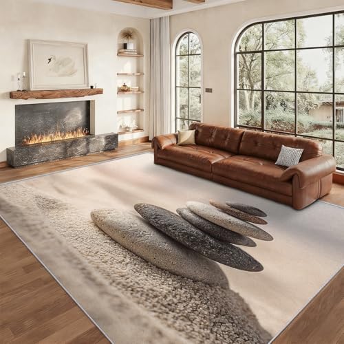 Washable Zen Stone Rug Large 3x4, Meditation Zen Area Rugs for Bedroom, Sand Basalt Stone Indoor Carpet for Living Room Decor, Non Slip Soft Thin, Home Decor AH-19 - color: Black White, size: 3' x 4' (Rectangular)