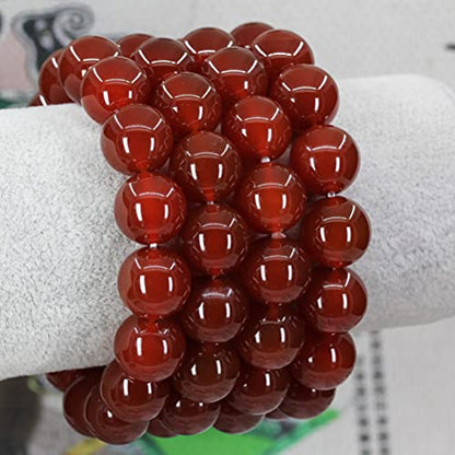 Keleny Natural Gem Semi Precious Gemstones 14mm Round Beads Crystal Stretch Bracelets 7 Inch Unisex - color: Dyed AA Grade Red Agate