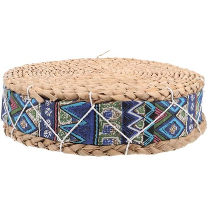 ABOOFAN Meditation Floor Cushion Straw Woven Round Seat Pad 30cm Diameter X 7cm Height Blue Husk Cushion for Yoga, Tatami, Balcony, Indoor Sitting