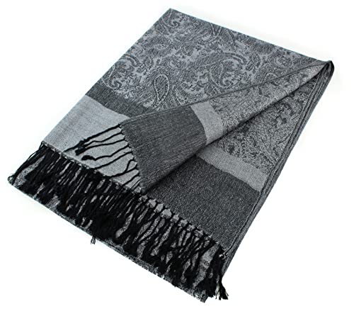 PASKMLNA Paisley Jacquard Pashmina Shawl Wrap Scarf Stole - color: Grey