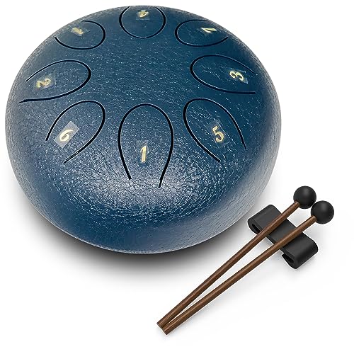 Steel Tongue Drum 6 Inch 8 Notes, Rain Drum Style Calming Percussion Instrument for Relaxation & Meditation, Musical Gift for Adults & Beginners(Navy) - color: Navy