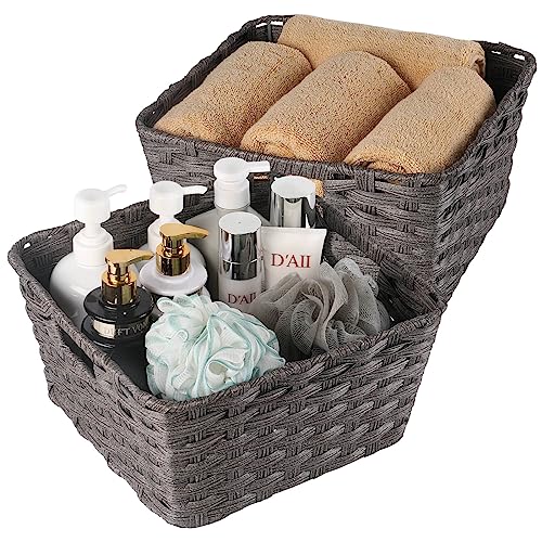 Onlytak Wicker Storage Baskets, Baskets for Shelves, Toilet Paper, Woven Storage Baskets for Organizing, Dark Grey, 12" x 12" x 6", 2-Pack - color: Dark Grey, size: 12" x 12" x 6"