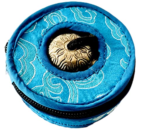 QT S Tibetan Handmade Yoga Meditation Om Tingsha Bell Chimes Cymbal Set, with Handmade Unique Bag (2.75 Inches Buddhist Tingsha, Om Mani Padme Hum Mantra) Made in Buddha Born Country Nepal (Blue) - color: Blue