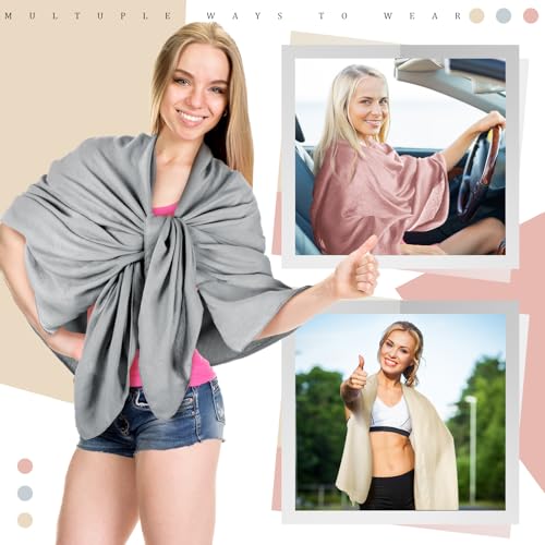 Patelai Sun Shawl Sun Protection Beach Travel Shawl Women's Beach Wraps for Women Travel Essentials - color: Gray,pink,cream, size: 79 x 32 Inch