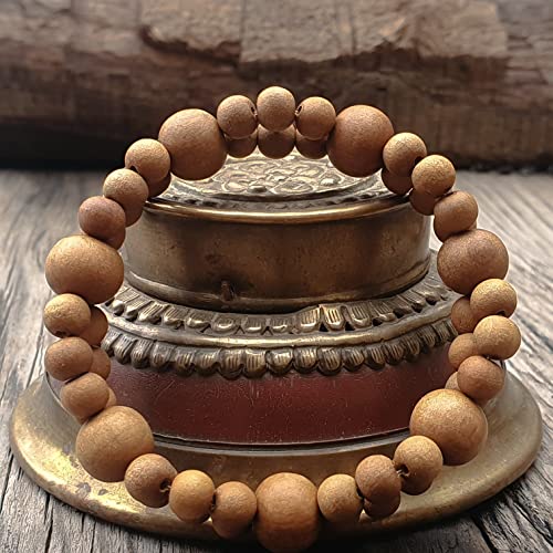 Sandalwood Bracelet for Women Men Buddhist Prayer Strand Chandan Bracelet Handmade Stretchable Elastic Sandalwood Beaded Wristbands for Yoga Meditation - style: Sandalwood 2 row