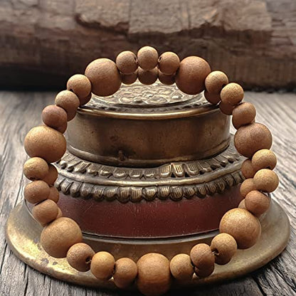 Sandalwood Bracelet for Women Men Buddhist Prayer Strand Chandan Bracelet Handmade Stretchable Elastic Sandalwood Beaded Wristbands for Yoga Meditation - style: Sandalwood 2 row