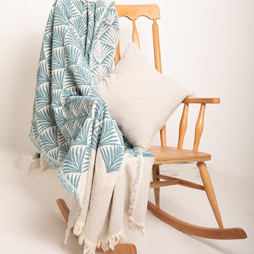 Premium Cotton Throw Blankets – 70x50 Inch, Fabric with Elegant Geometric Pattern – Perfect for Living Room, Bedroom and Home Decor (Teal Green) - color: Teal Green