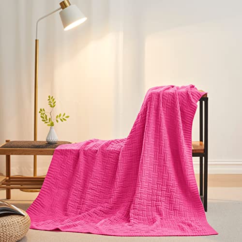 Aormenzy Soft Cozy Acrylic Throw, Cable Knit Blanket for Couch, Sofa, Bed - Hot Pink (1.7lb) 50x60 - color: Hot Pink