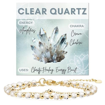 Farfume Crystal Bracelet Beaded Bracelets 4mm Natural Stone Beads Gemstone Handmade Jewelry Gift for Women - color: Clear Quartz-steadfast&vitality