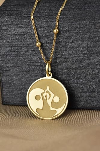 LKBEADS Meditation Engraved Coin Pendant Necklace 24mm with 18 Inch Cable Chain | Sterling Silver Gold Plated | Unisex Gift Jewelry|LK_PNDN_1048