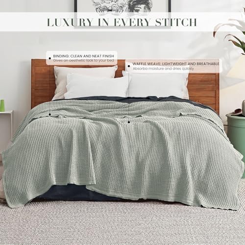Salt Earth 100% Cotton Waffle Blanket, Twin Size 68"x92" – Lightweight All Season Throw Blanket for Couch, Bed & Bedroom, Soft Modern Cozy Cotton Blanket (Sea Foam) - color: Sea Foam, size: Twin