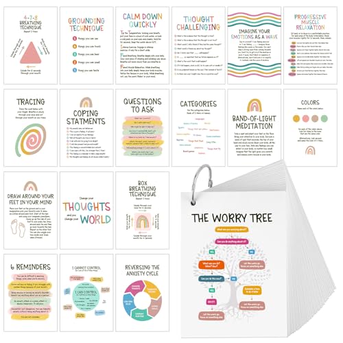 48 Pcs DBT Flashcards Dialectical Behavior Therapy Coping Skills Cards with Binder Rings, Anxiety Coping Skills, DBT Affirmations, Cognitive Distortions, Mental Health Counseling Card Deck - style: DBT