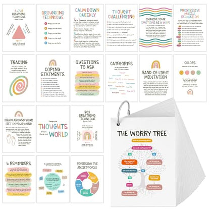 48 Pcs DBT Flashcards Dialectical Behavior Therapy Coping Skills Cards with Binder Rings, Anxiety Coping Skills, DBT Affirmations, Cognitive Distortions, Mental Health Counseling Card Deck - style: DBT