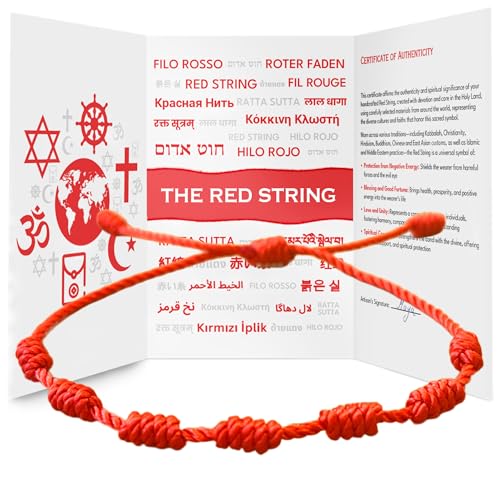 Red String Bracelet, Protection, Luck and Love, Handmade in the Holy Land, Hindu, Buddhist and East Asian Faith Symbol, Evil Eye Strand for Men and Women, Spiritual and Adjustable Bracelet, with CoA - style: Red String Bracelet - 7 Knots