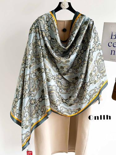 Large Shawl Scarf For Women Lightweight Wraps Silky Headscarf Long Sunscreen Scarfs - color: T22 Turquoise Cashews / 70"x 35"
