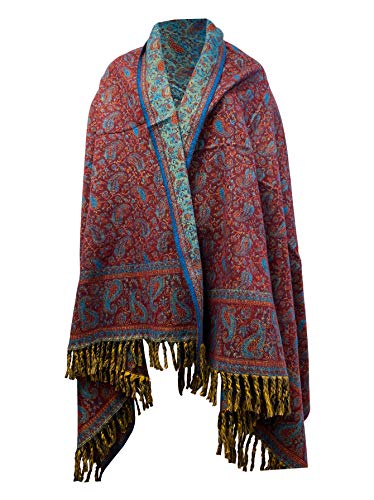 TIBET LUXURY HANDMADE MAROON BLUE FLORAL PREMIUM QUALITY FASHION SCARF MADE OF YAK WOOL OVERSIZE Shawl Blanket stole unisex Travel Wrap Meditation Soft gift for her