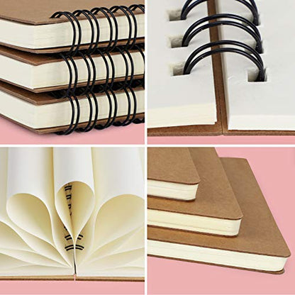EUSOAR Spiral Blank Notebooks, B5 3 packs 7.3"x10.2" Unlined Travel Writing Notebooks Journal, Memo Notepad Sketchbook, Students College Office Business Subject Diary Spiral Book Journal-Kraft Cover - color: Kraft, size: B5-3 Packs