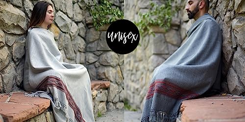 Exotic Meditation Shawl - Large Unisex Prayer Wrap, Oversize Scarf & Versatile Indian Stole Blanket - color: Light Grey