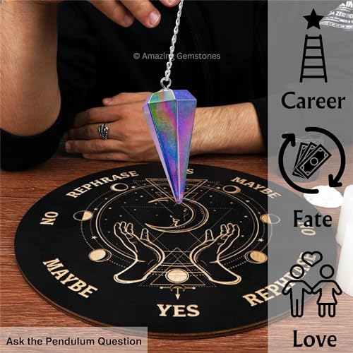 Amazing Gemstone Amethyst Aura Quartz Crystal Pendulum for Divination - Certified Dowsing Crystals and Healing Stones for Chakra Balancing and Meditation - Enhance Reiki Spiritual Growth - color: Amethyst Aura Quartz