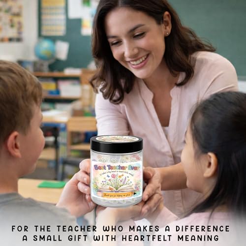 Best Teacher Ever Jar – 60 Little Bouquets Affirmation Cards, Unique Teacher Appreciation Gifts for Women Men, End of Year Teachers Gifts, Teachers Appreciation Week Gift, Thank you Gift Idea - color: Best Teacher Ever
